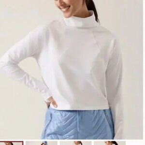 Athleta Whistler Mock Neck Top Long Sleeve Crop Bright White Size Small